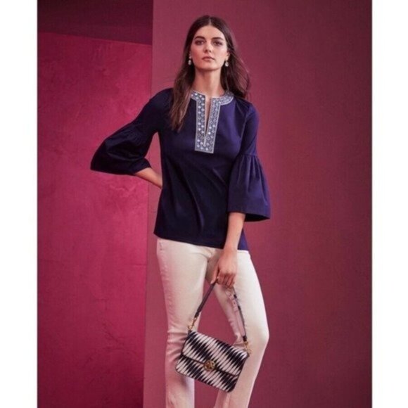 Tory Burch Ariana Blouse Embellished Embroidered Women Size 6 - Picture 7 of 10